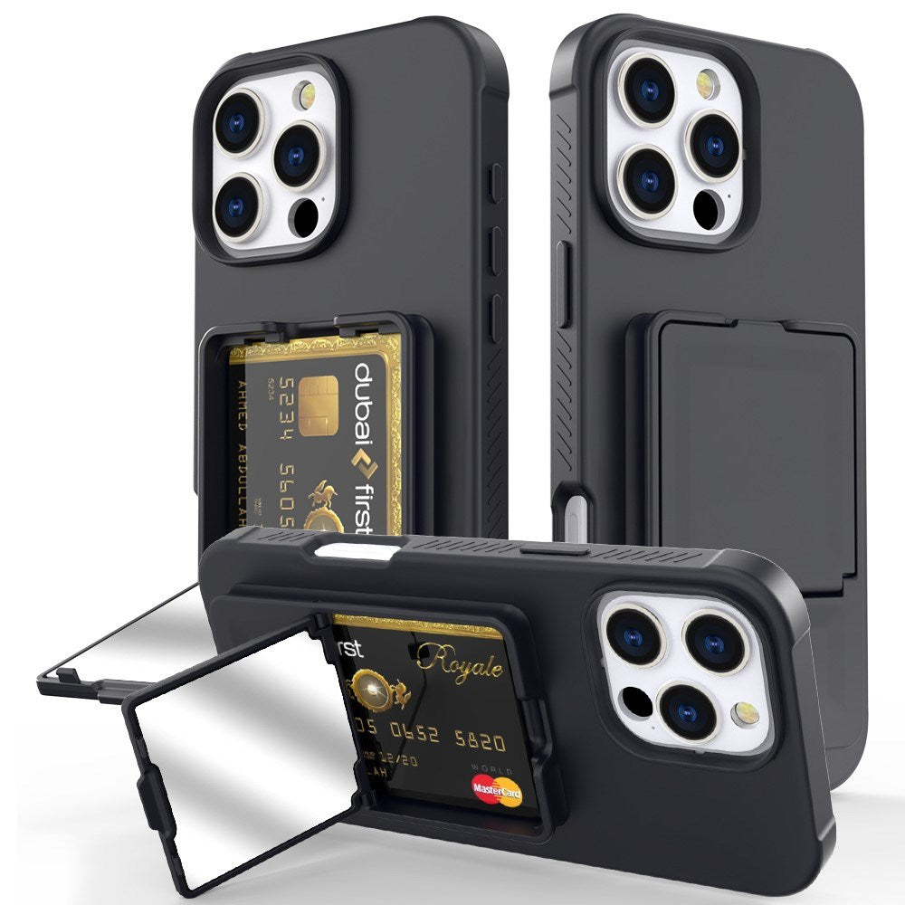 EIDERWOOD iPhone 16 Pro Flexible Plastic Case with Card Holder & Built-in Mirror - Black