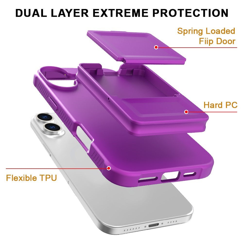 EIDERWOOD iPhone 16 Plus Flexible Plastic Case with Card Holder & Built-in Mirror - Dark Purple