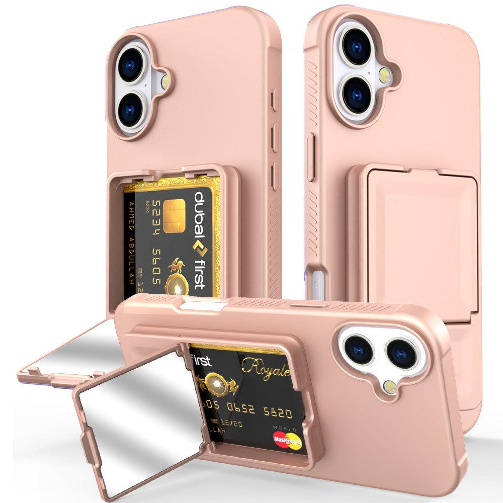 EIDERWOOD iPhone 16  Flexible Plastic Case with Card Holder & Built-in Mirror - Rose Gold
