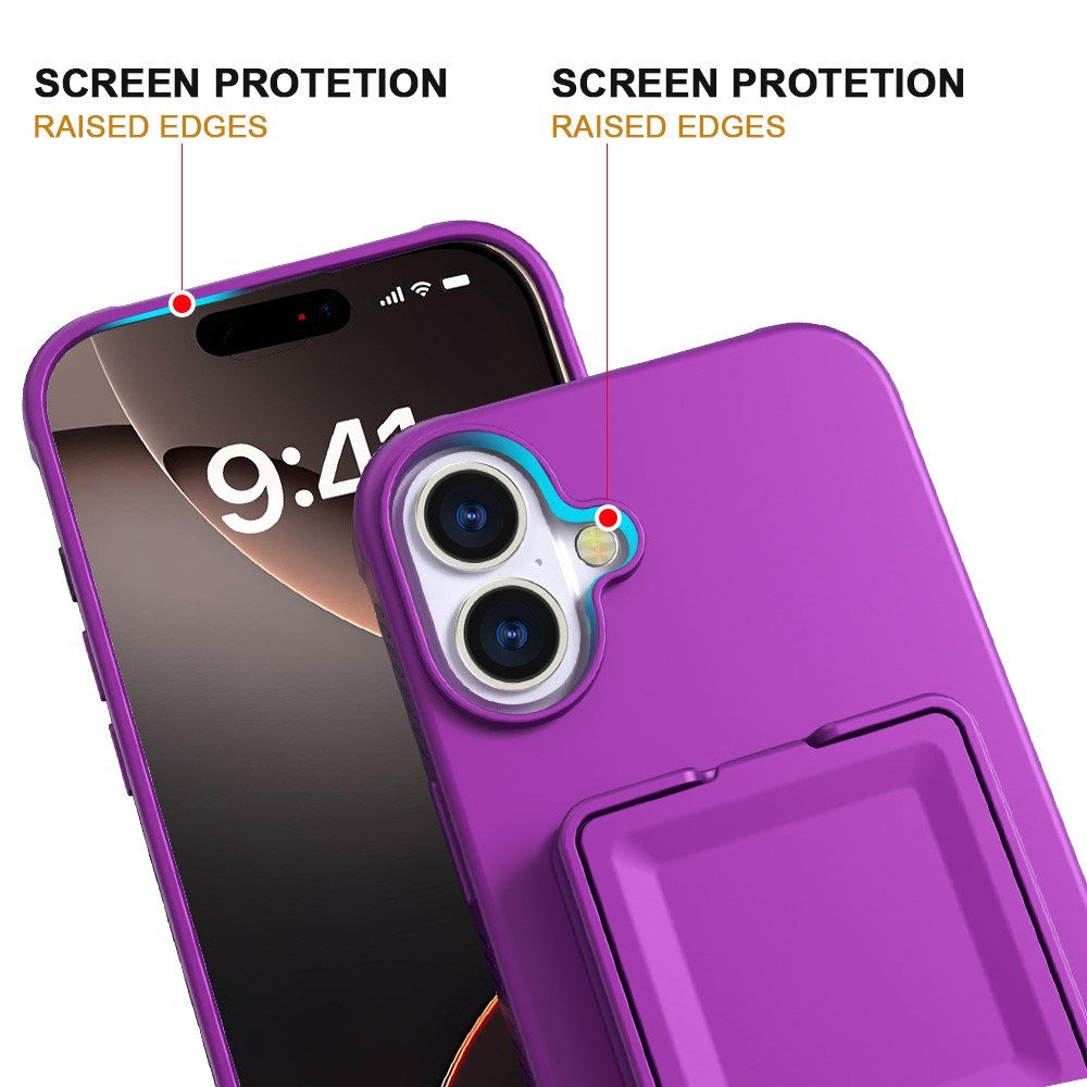 EIDERWOOD iPhone 16  Flexible Plastic Case with Card Holder & Built-in Mirror - Dark Purple