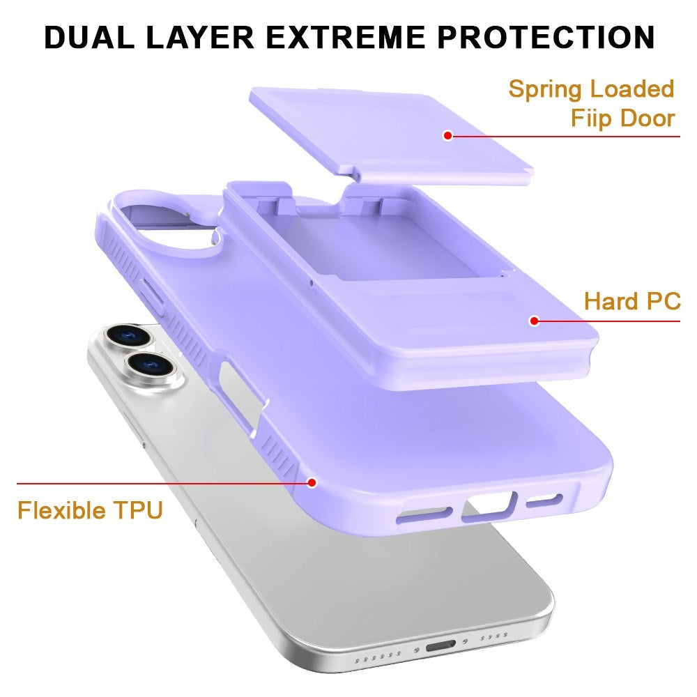 EIDERWOOD iPhone 16  Flexible Plastic Case with Card Holder & Built-in Mirror - Purple