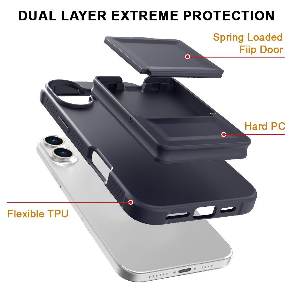 EIDERWOOD iPhone 16  Flexible Plastic Case with Card Holder & Built-in Mirror - Black