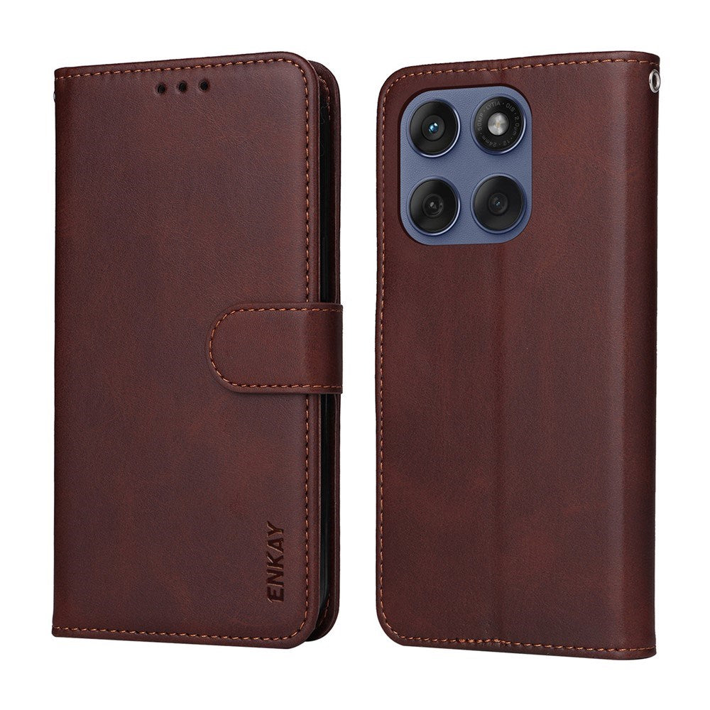 EIDERWOOD Motorola Edge 60 / Edge 60 Fusion 2-in-1 Faux Leather Flip Case with Screen Protector Glass - Brown