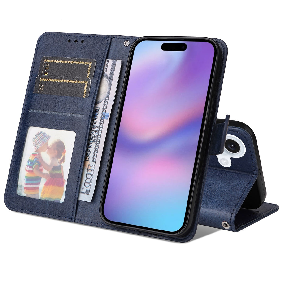 EIDERWOOD iPhone 17 Faux Leather Flip Case with Wallet & Strap - Blue