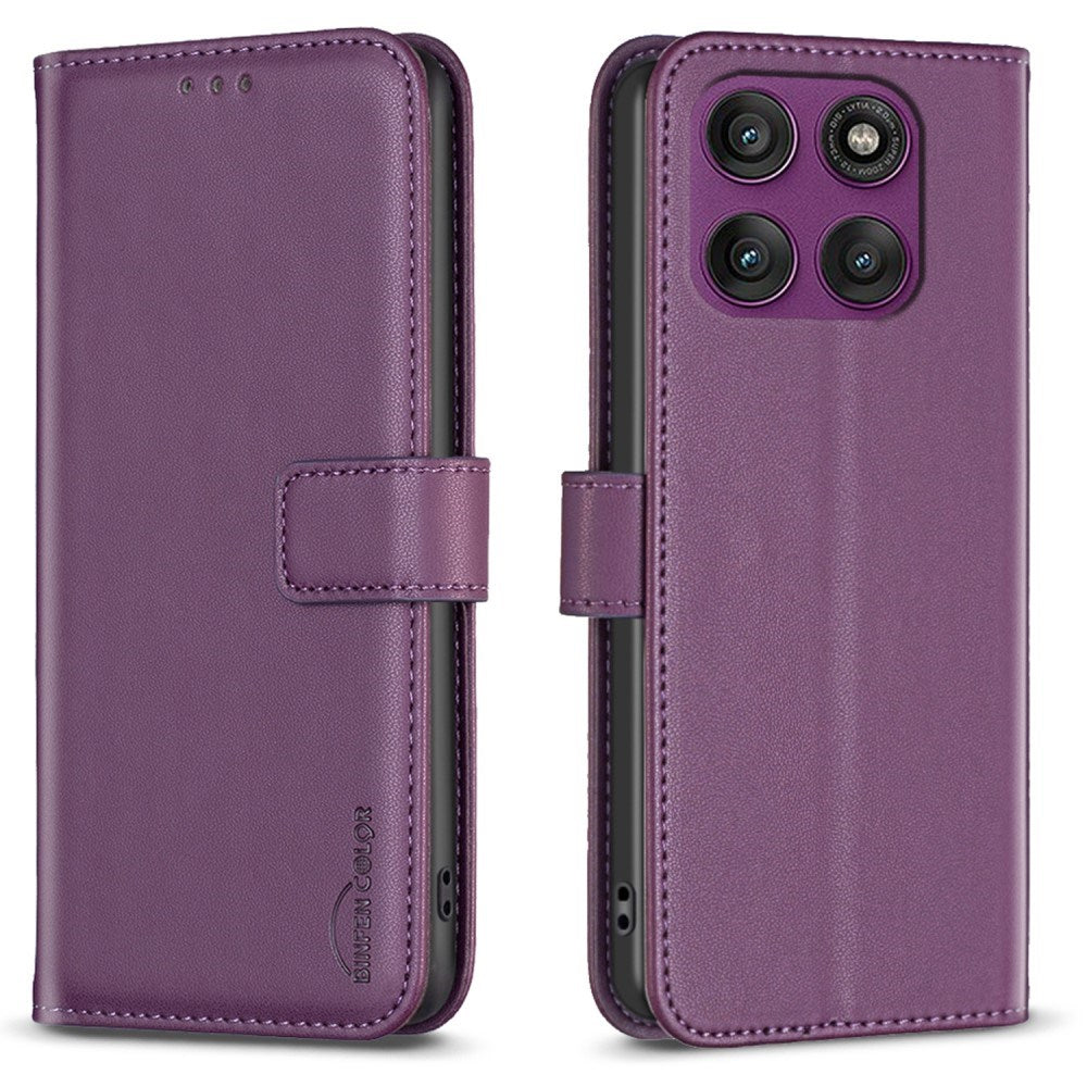 Motorola Edge 60 Pro BINFEN Faux Leather Flip Case with Card Holder & Stand Function - Dark Purple