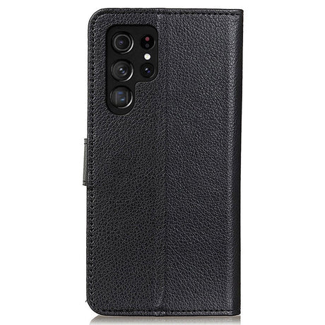 Samsung Galaxy S23 Ultra Litchi Leather Wallet Case - Black