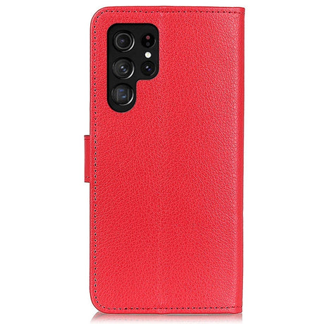 Samsung Galaxy S23 Ultra Litchi Leather Wallet Case - Red