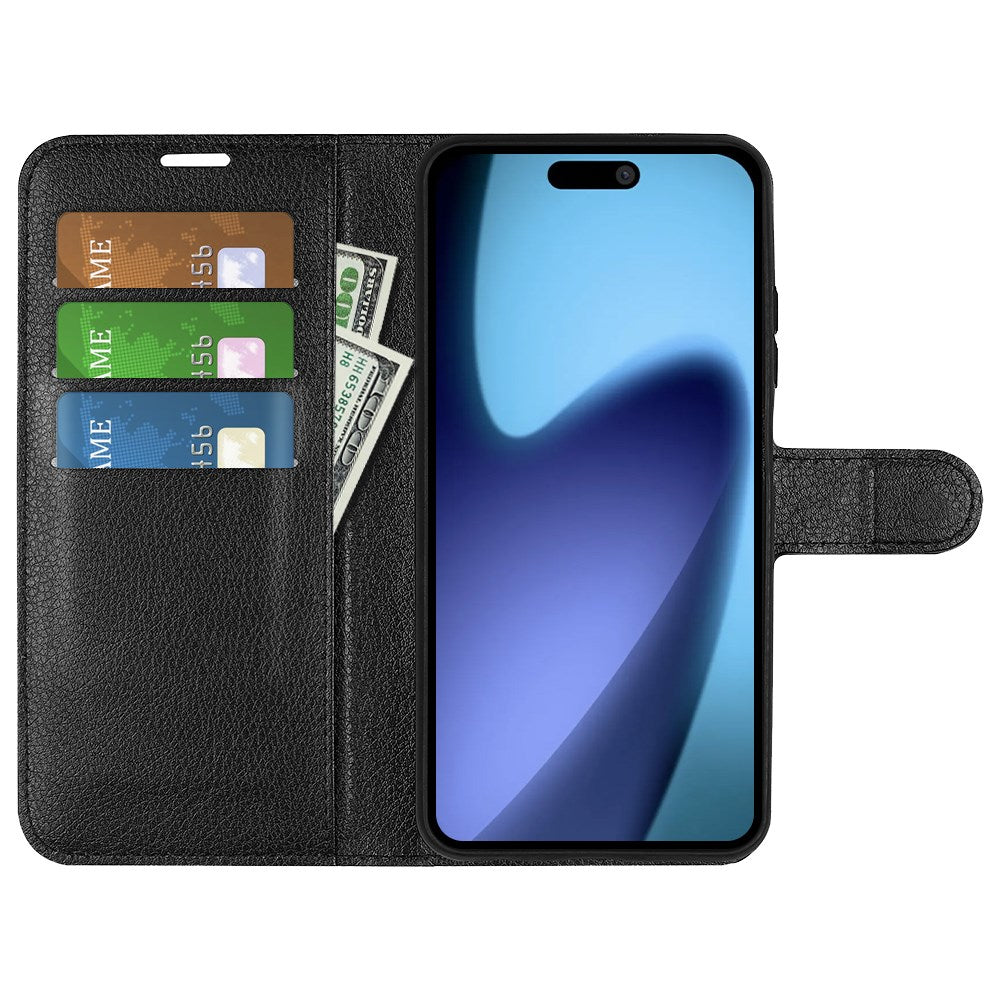 EIDERWOOD iPhone Air Litchi Flip Case with Built-in Card Holder & Stand Function - Black