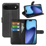EIDERWOOD iPhone Air Litchi Flip Case with Built-in Card Holder & Stand Function - Black