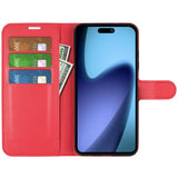 EIDERWOOD iPhone Air Litchi Flip Case with Built-in Card Holder & Stand Function - Red