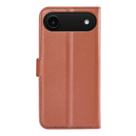 EIDERWOOD iPhone Air Litchi Flip Case with Built-in Card Holder & Stand Function - Brown