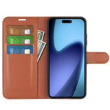 EIDERWOOD iPhone Air Litchi Flip Case with Built-in Card Holder & Stand Function - Brown