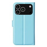 EIDERWOOD iPhone 17 Pro Litchi Flip Case with Built-in Card Holder & Stand Function - Blue