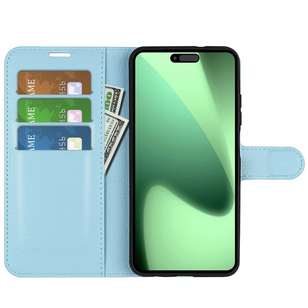 EIDERWOOD iPhone 17 Pro Litchi Flip Case with Built-in Card Holder & Stand Function - Blue