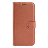 EIDERWOOD iPhone 17 Pro Litchi Flip Case with Built-in Card Holder & Stand Function - Brown