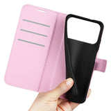 EIDERWOOD iPhone 17 Pro Litchi Flip Case with Built-in Card Holder & Stand Function - Pink