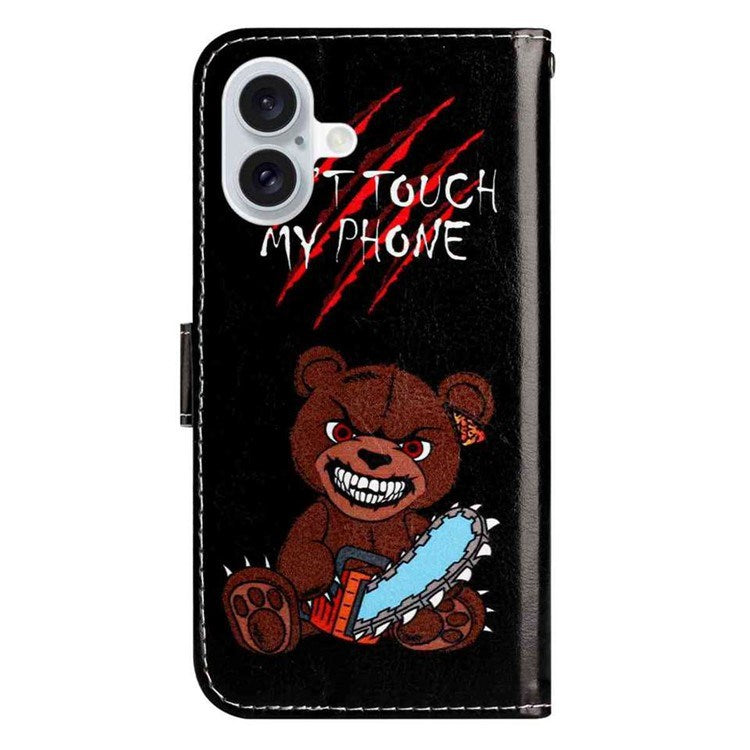 EIDERWOOD iPhone 17 Faux Leather Case with Wallet & Strap - "Don't Touch My Phone" Bear