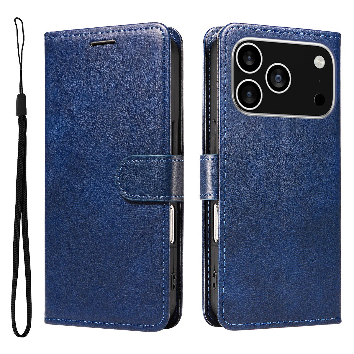 EIDERWOOD iPhone 17 Pro Faux Leather Case with Wallet & Strap - Blue