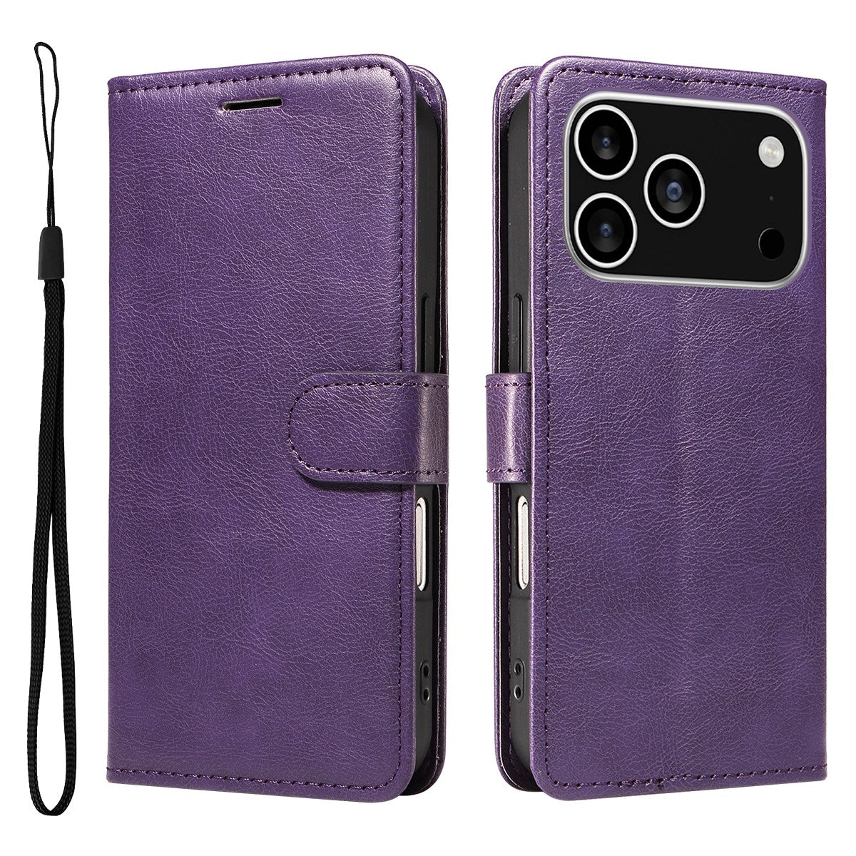 EIDERWOOD iPhone 17 Pro Faux Leather Case with Wallet & Strap - Purple