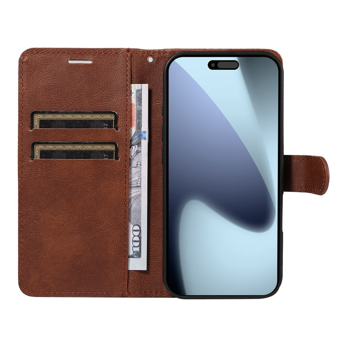 EIDERWOOD iPhone 17 Pro Faux Leather Case with Wallet & Strap - Brown
