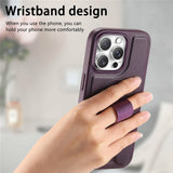 iPhone 16 Pro Hard Plastic Case with Faux Leather Back & Finger Strap - MagSafe Compatible - Purple