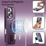 iPhone 16 Pro Hard Plastic Case with Faux Leather Back & Finger Strap - MagSafe Compatible - Purple