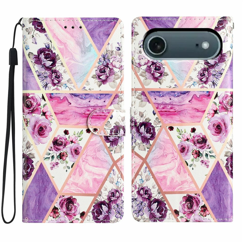 EIDERWOOD iPhone Air Faux Leather Case with Wallet & Strap - Purple Flowers