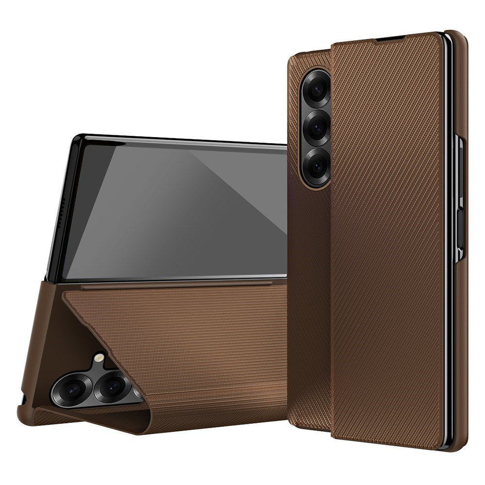 EIDERWOOD Samsung Galaxy Z Fold7 Faux Leather Flip Case with Texture & Stand Function - Brown