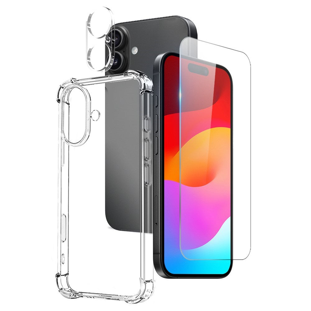 NORTHJO iPhone 17 3-in-1 Protection Set with Shock-Absorbing Flexible Plastic Case / Tempered Screen Protector Glass / Camera Lens Protector Glass - Transparent