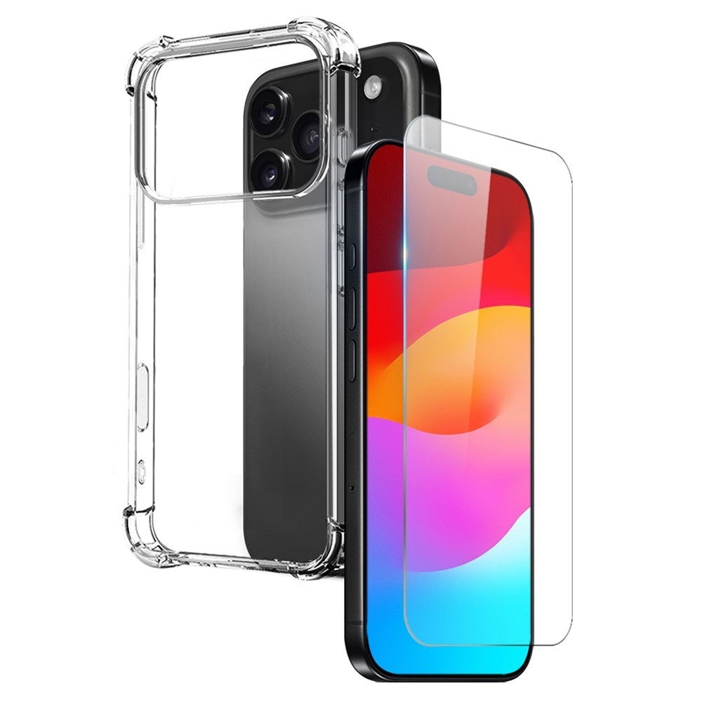 NORTHJO iPhone 17 Pro 2-in-1 Protection Set with Shock-Absorbing Flexible Plastic Case & Tempered Screen Protector Glass - Transparent