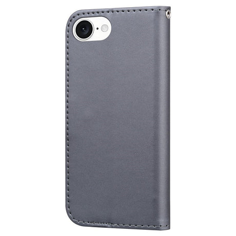 iPhone 17e / 16e Faux Leather Flip Case with Character Design - Grey