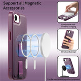 iPhone 16e Hard Plastic Case with Faux Leather Back & Finger Strap - MagSafe Compatible - Purple