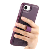 iPhone 16e Hard Plastic Case with Faux Leather Back & Finger Strap - MagSafe Compatible - Purple