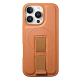 iPhone 13 Pro Hard Plastic Case with Faux Leather Back & Finger Strap - MagSafe Compatible - Brown