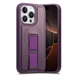 iPhone 13 Pro Hard Plastic Case with Faux Leather Back & Finger Strap - MagSafe Compatible - Purple