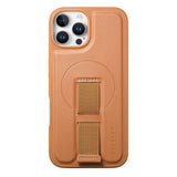 iPhone 12 / 12 Pro Hard Plastic Case with Faux Leather Back & Finger Strap - MagSafe Compatible - Brown