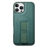 iPhone 12 / 12 Pro Hard Plastic Case with Faux Leather Back & Finger Strap - MagSafe Compatible - Green