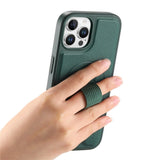 iPhone 12 / 12 Pro Hard Plastic Case with Faux Leather Back & Finger Strap - MagSafe Compatible - Green
