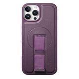 iPhone 12 / 12 Pro Hard Plastic Case with Faux Leather Back & Finger Strap - MagSafe Compatible - Purple