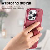 iPhone 14 Pro Hard Plastic Case with Faux Leather Back & Finger Strap - MagSafe Compatible - Red