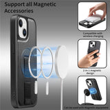 iPhone 15 Hard Plastic Case with Faux Leather Back & Finger Strap - MagSafe Compatible - Black
