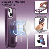 iPhone 15 Hard Plastic Case with Faux Leather Back & Finger Strap - MagSafe Compatible - Purple