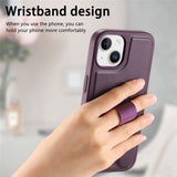 iPhone 15 Hard Plastic Case with Faux Leather Back & Finger Strap - MagSafe Compatible - Purple