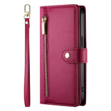 EIDERWOOD iPhone 17 Flip Case with Card Holder / Zipper Pocket / Strap - Red
