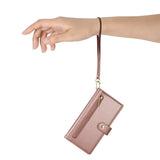 EIDERWOOD iPhone 17 Flip Case with Card Holder / Zipper Pocket / Strap - Rose Gold