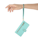 EIDERWOOD iPhone 17 Flip Case with Card Holder / Zipper Pocket / Strap - Turquoise