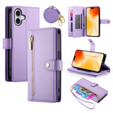EIDERWOOD iPhone 17 Flip Case with Card Holder / Zipper Pocket / Strap - Purple