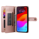EIDERWOOD iPhone Air Flip Case with Card Holder / Zipper Pocket / Strap - Rose Gold