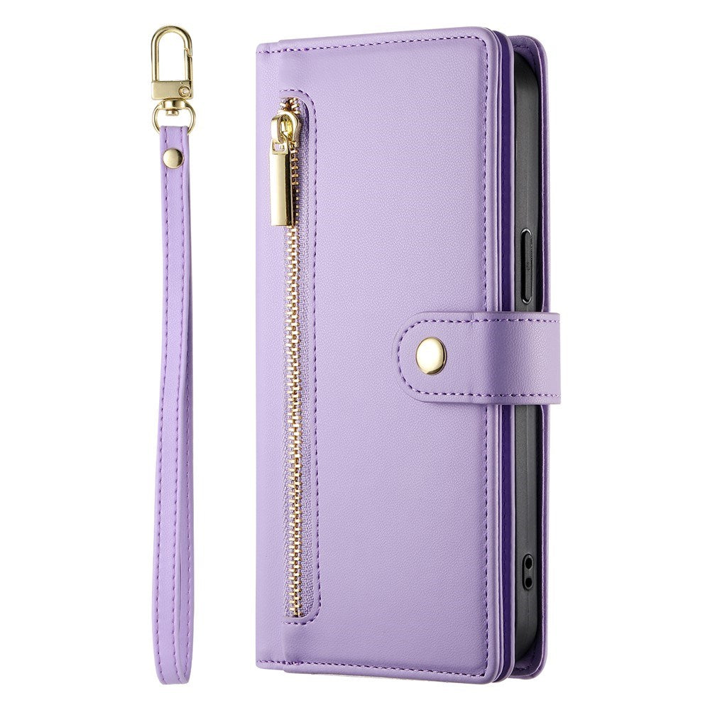 EIDERWOOD iPhone Air Flip Case with Card Holder / Zipper Pocket / Strap - Purple