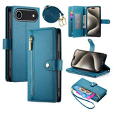 EIDERWOOD iPhone Air Flip Case with Card Holder / Zipper Pocket / Strap - Blue